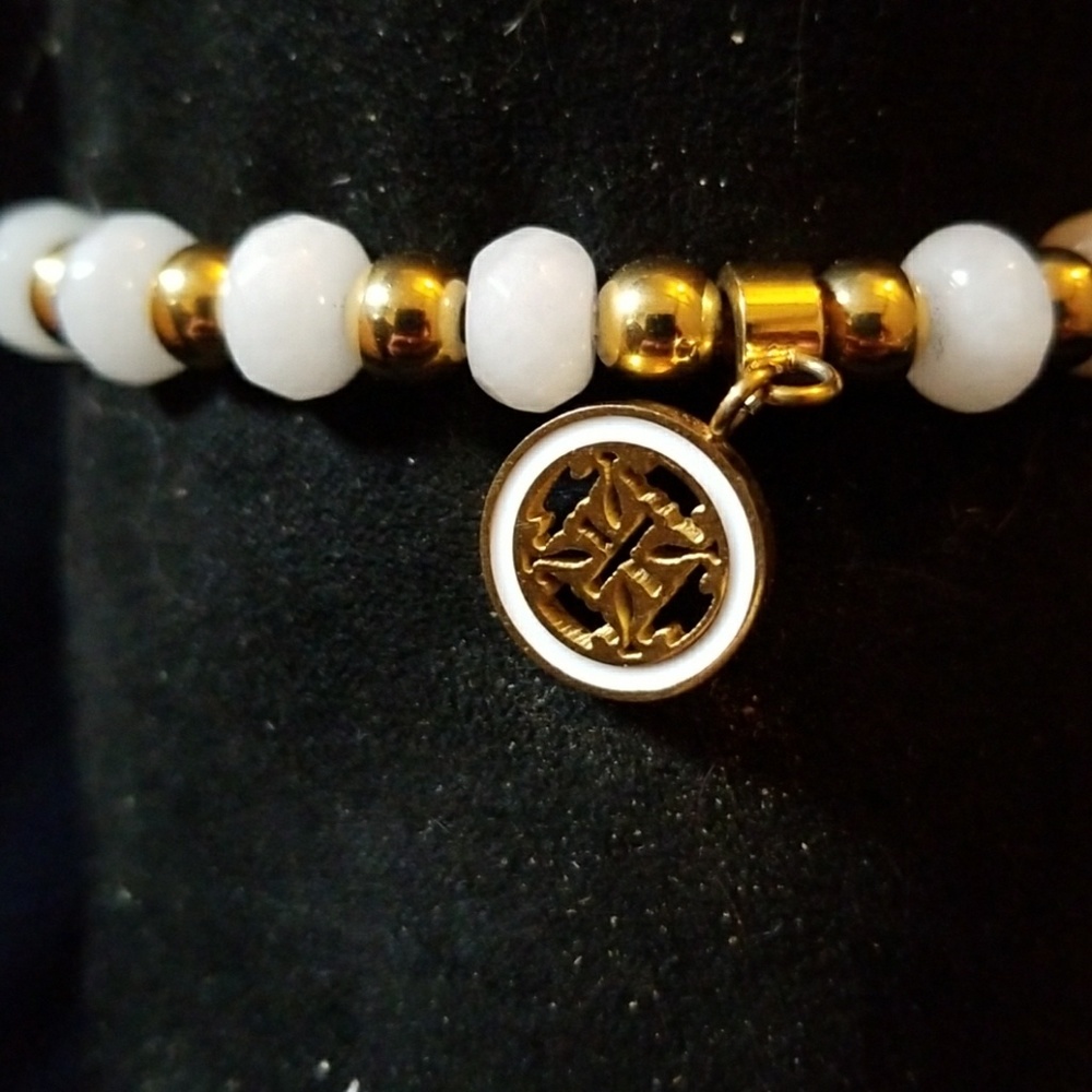 Rustic cuff white and gold beaded